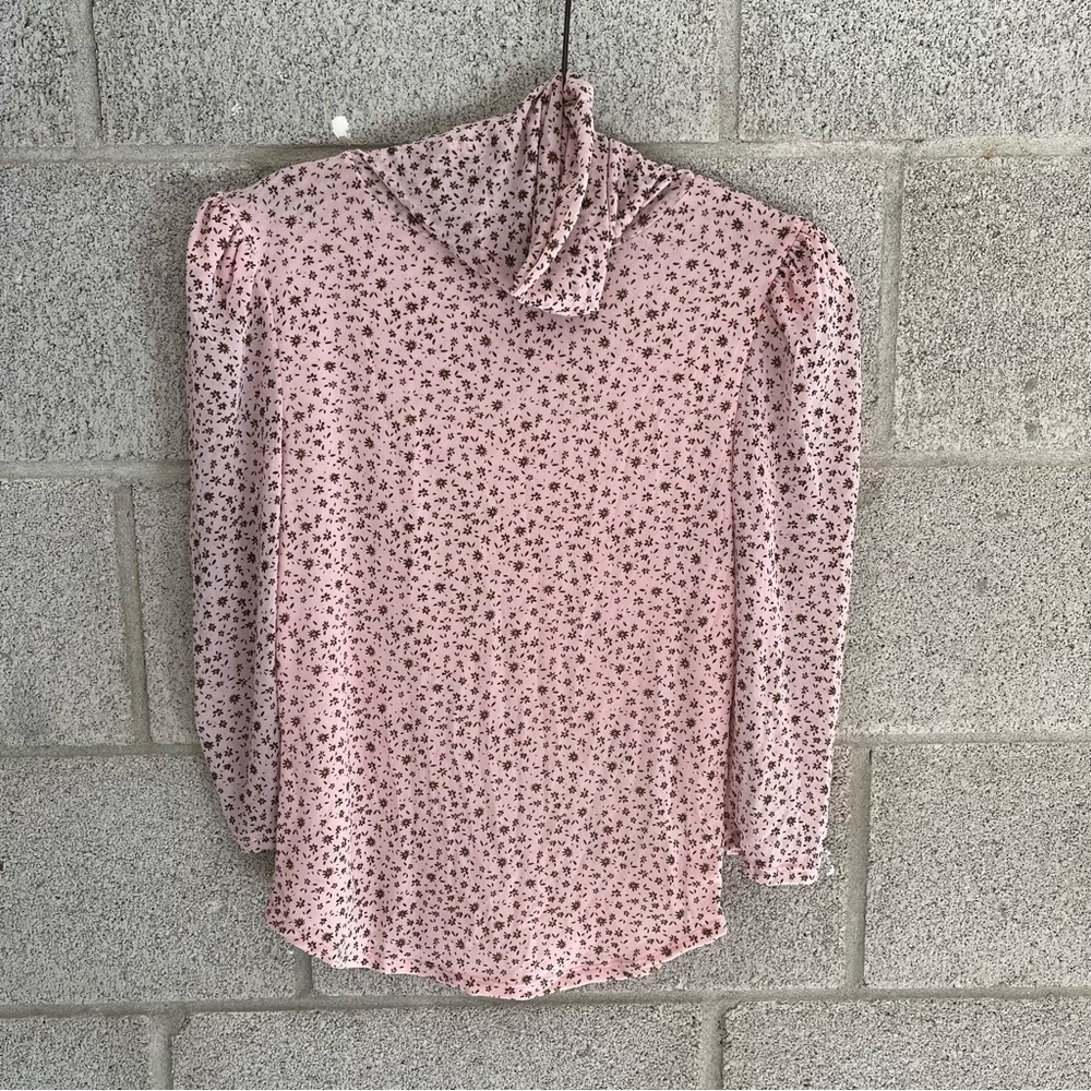Free People Pink Floral Mesh Turtleneck